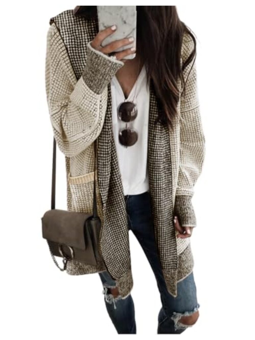 Oversized Open Front Hooded Cardigan Chunky Knit Acrylic Sweater